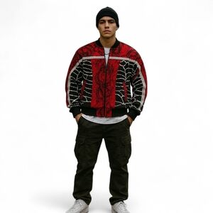 Ink Slinger Reversible Graphic Retro Punk Tattoo Spider Full Zip Sweater - Men's